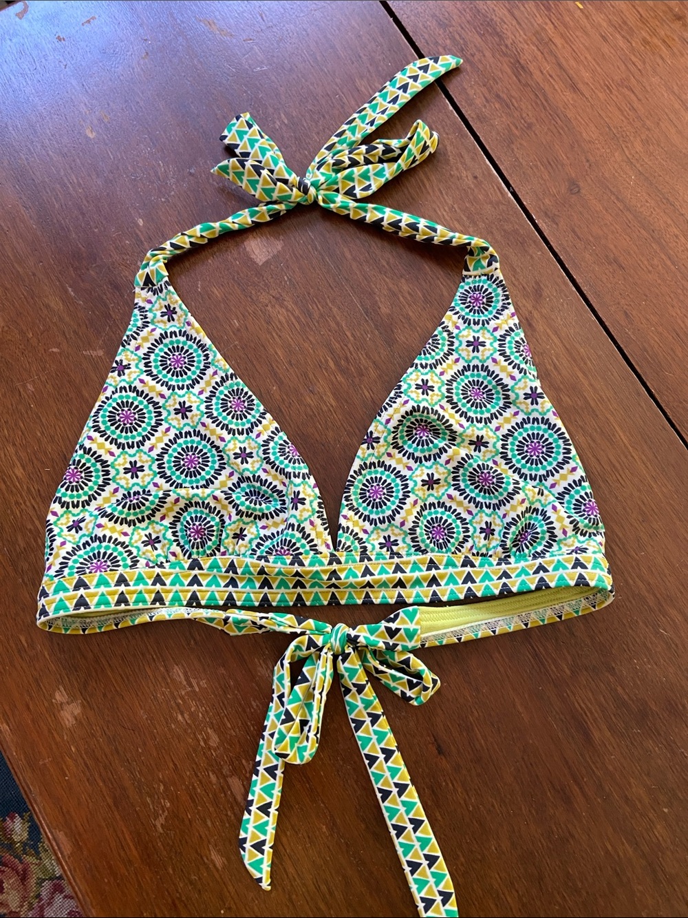 Prana Patterned Triangle Bikini Halter Swim Top Medium